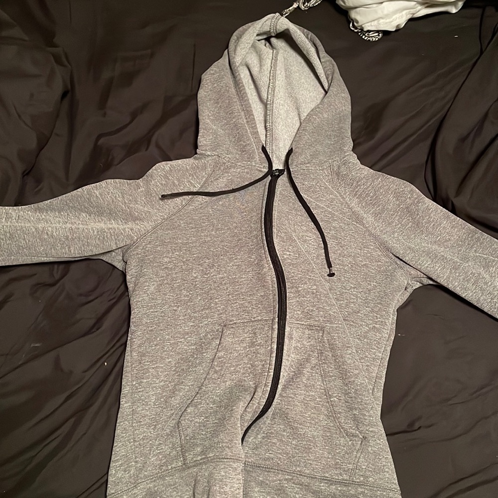 Grey sweatshirt black string and zipper adult XS